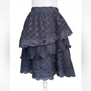 Moulinette Soeurs navy tiered lace and pleated ruffle skirt coquette